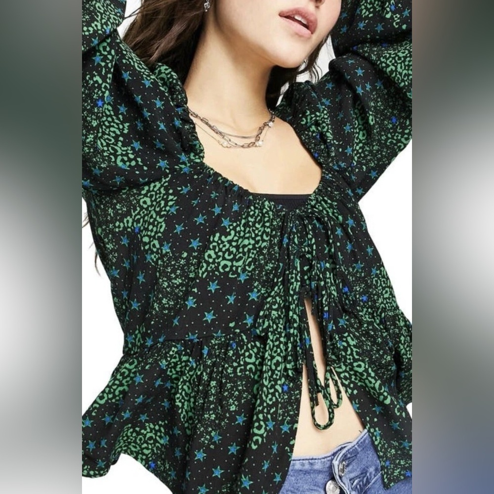 Topshop Top Womens‎ US 8 Black Green Celestial Whimsigoth Fairy Flyaway